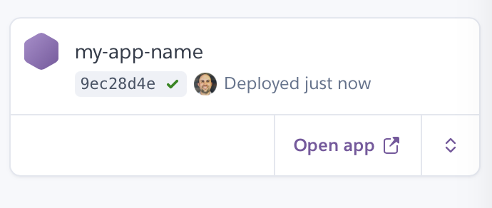 A green check mark next to the deployed commit on Heroku Pipelines